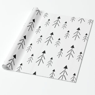 Papier Cadeau Simple Noir Blanc Joyeux Arbres de Noël Enveloppem