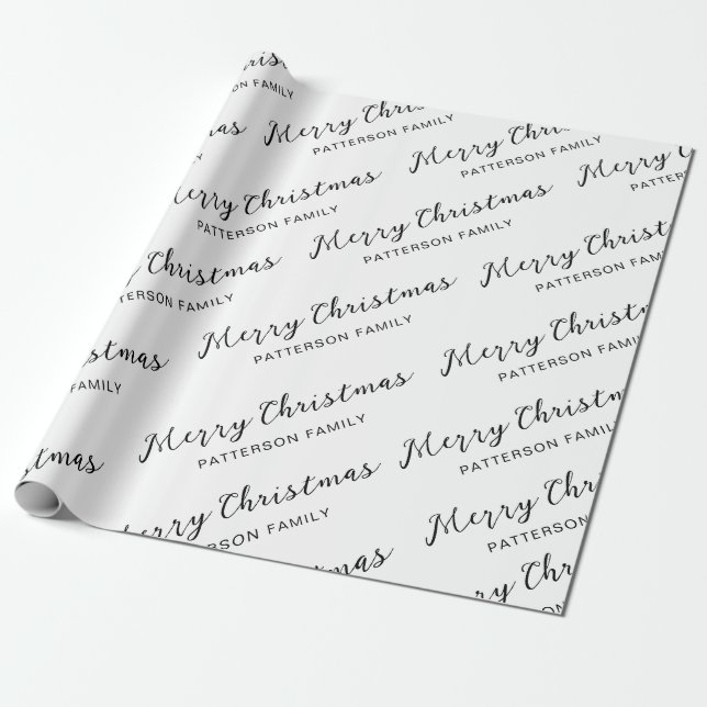 Papier Cadeau Simple Noir Blanc Joyeux Noël Nom de famille (Déroulé)
