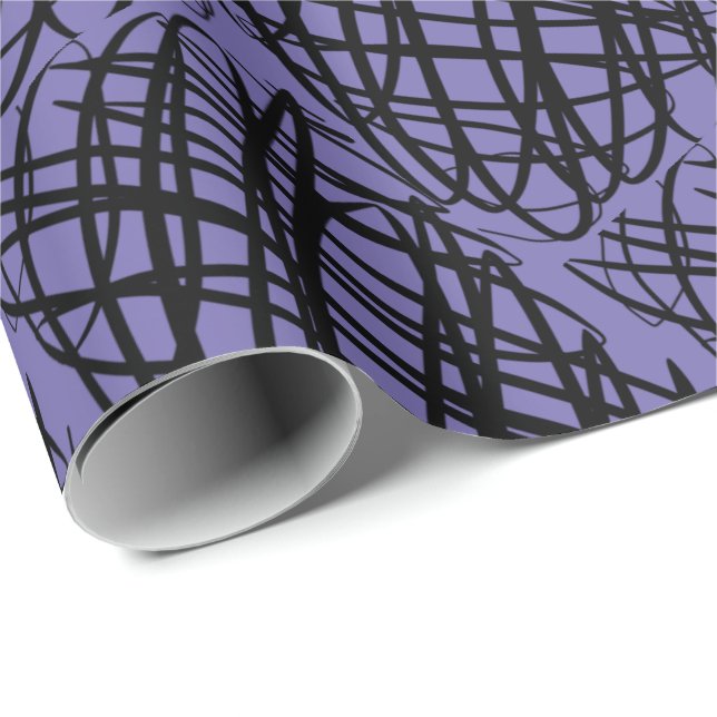 Papier Cadeau Simple Scribble | Noir | Angled | Périwinkle | (Coin rond)