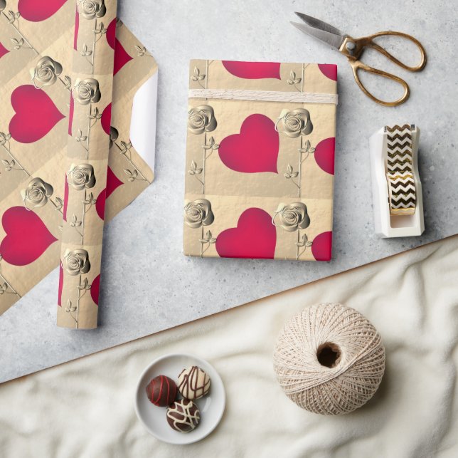 Papier Cadeau Simple Valentine Red Heart avec papier d'enveloppe (Artisanat)