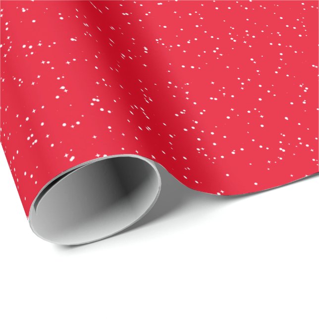Papier Cadeau Simples étoiles neige tache rouge blanc vacances (Coin rond)