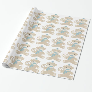 Papier Cadeau Singe de chaussette dans le bleu