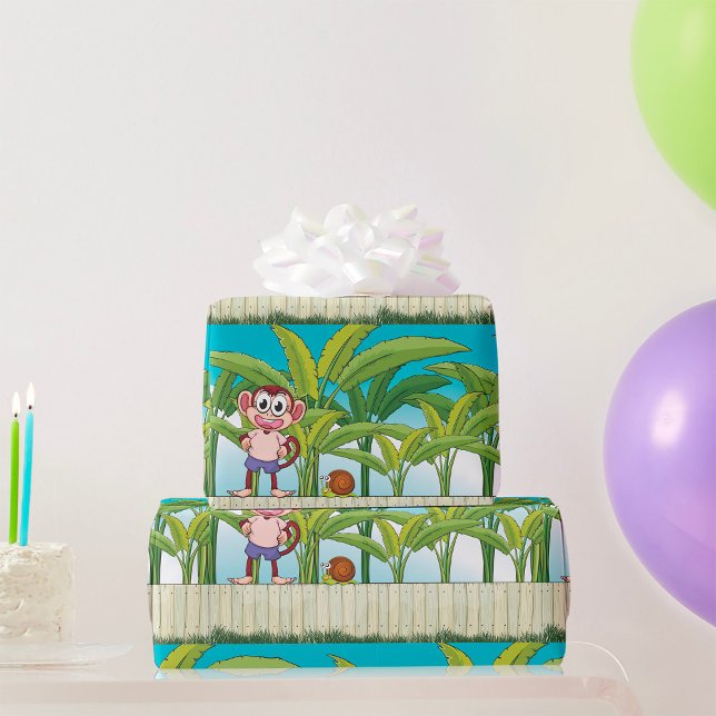 Papier Cadeau Singe et escargot sur la scène de la jungle tropic (Créateur téléchargé)