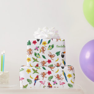 Papier Cadeau Singes mignons et bananes en Motif de la jungle