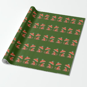Papier Cadeau Singes verts rouges avec vert