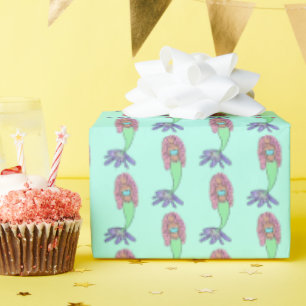 Papier Cadeau sirène arc-en-ciel rose bleu pourpre vert noir bou