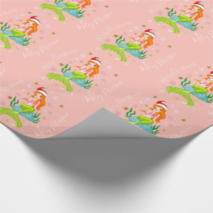 Papier Cadeau Sirène de Noël & flocons d'or personnalisé