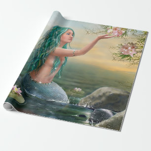 Papier Cadeau sirène d'une chevelure verte