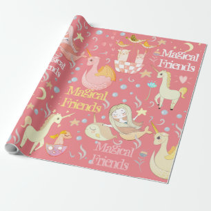 Papier Cadeau Sirène Licorne Dragon Narval Fantaisie Personnalis