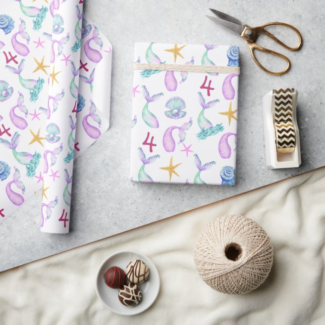 Papier Cadeau Sirène Personnalisé motif de coque de mer rose (Artisanat)