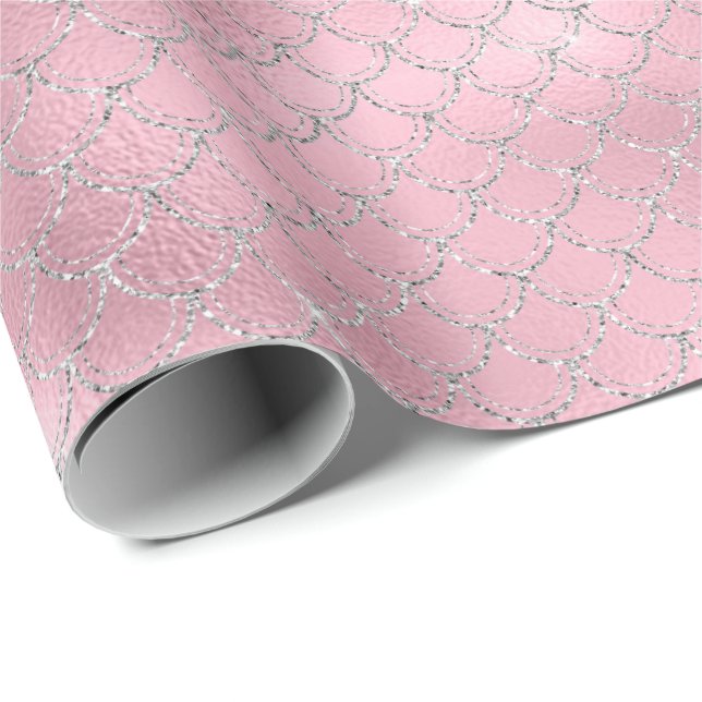 Papier Cadeau Sirène rose argenté (Coin rond)
