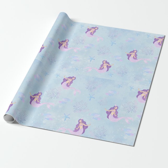 Papier Cadeau Sirène rose et pourpre (Déroulé)
