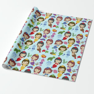 Papier Cadeau Sirènes mignonnes de chibi de natation sous le