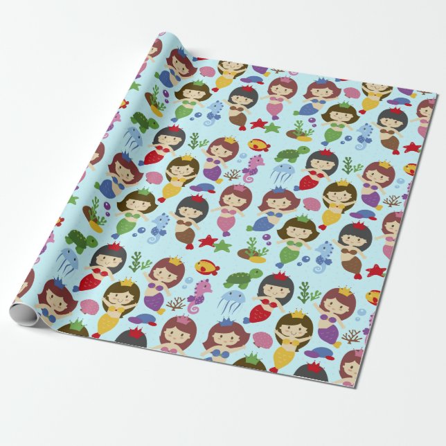 Papier Cadeau Sirènes mignonnes de chibi de natation sous le (Déroulé)