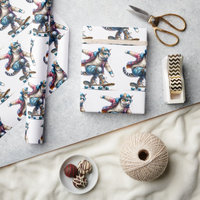 Papier Cadeau Skate Cool Cat (Artisanat)