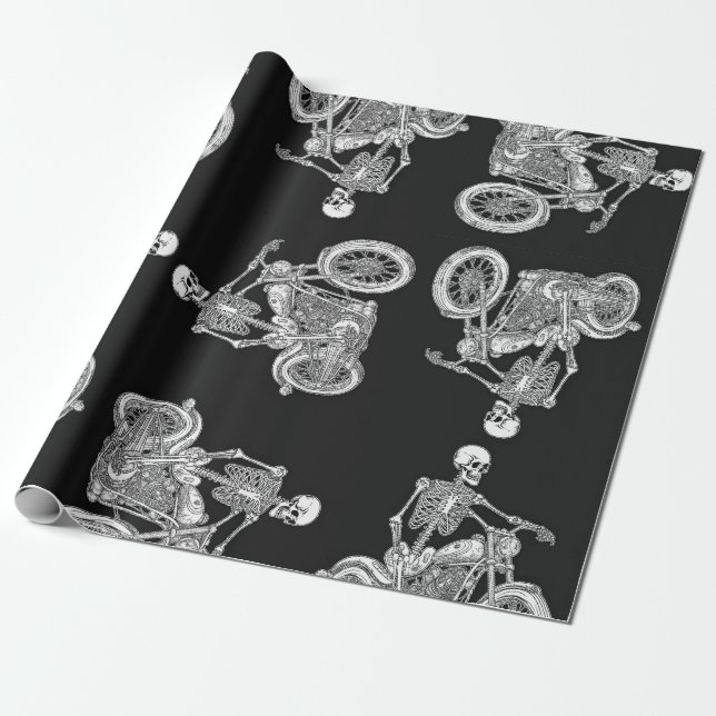 Papier Cadeau Skeleton Ride A Harley (Déroulé)