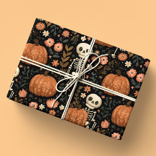 Papier Cadeau Skeletons d'Halloween mignons et Motif Citrouille