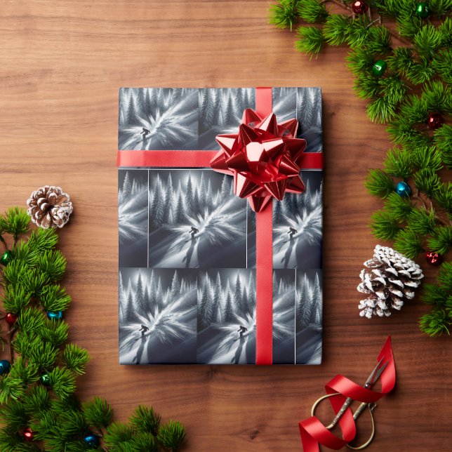 Papier Cadeau Ski de descente au clair de lune (Cadeau de vacances)