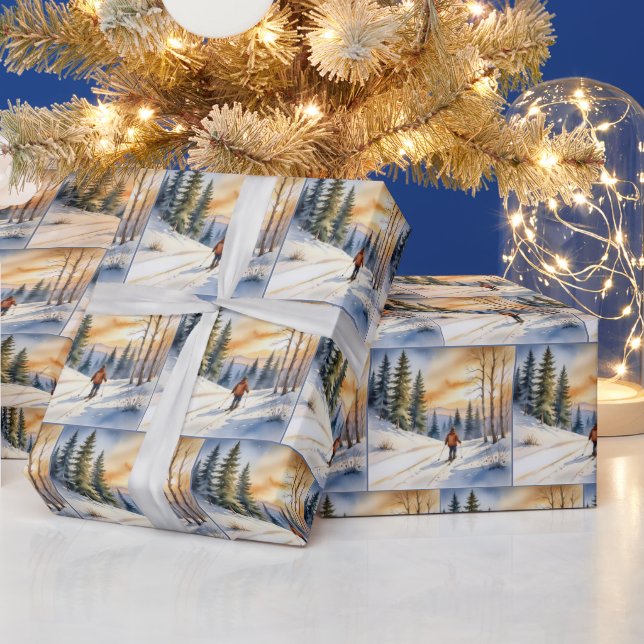 Papier Cadeau Ski De Fond En Bois D'Hiver (Vacances)