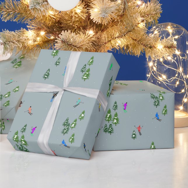Papier Cadeau Ski d'ouverture Noël Ski de vacances Skieurs Bleu (Vacances)