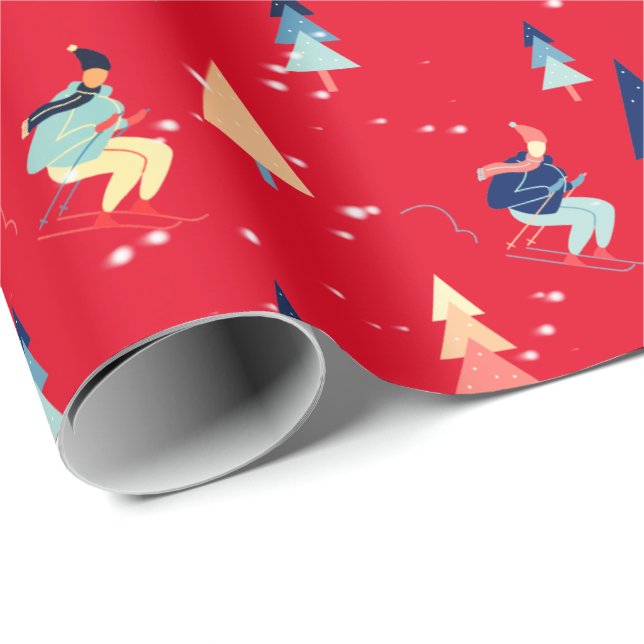 Papier Cadeau Skier Dans Les Flammes De Neige Sur Papier À Envel (Coin rond)