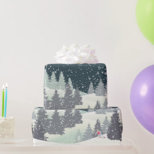 Papier Cadeau Skier de Noël aux pins d'hiver