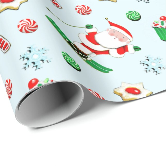 Papier Cadeau Skier Ski de neige Noël Cadeau de Noël (Coin rond)