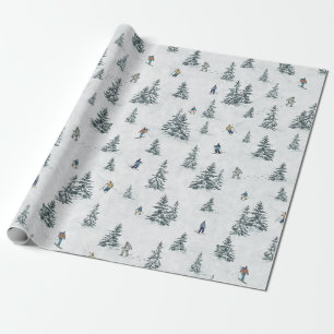 Papier Cadeau Skieurs alpins et yétis cachés - Ski alpin
