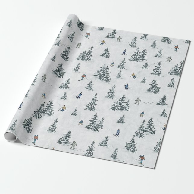 Papier Cadeau Skieurs alpins et yétis cachés - Ski alpin (Déroulé)