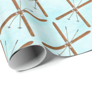 Papier Cadeau Skis De Fond Sur Neige