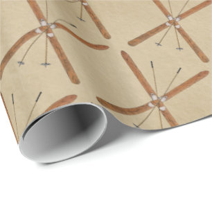 Papier Cadeau Skis De Fond Sur Papier Ancien