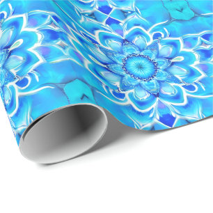 Papier Cadeau Sky Blue et Cobalt Batik Mandala Motif