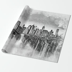 Papier Cadeau Skyline New York City Manhattan - noir et blanc