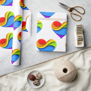 Papier Cadeau SlipperyJoe's cœur en forme arc-en-ciel rouge oran