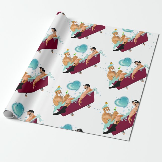 Papier Cadeau SlipperyJoe's deux gays hommes aiment la baignoire (Déroulé)