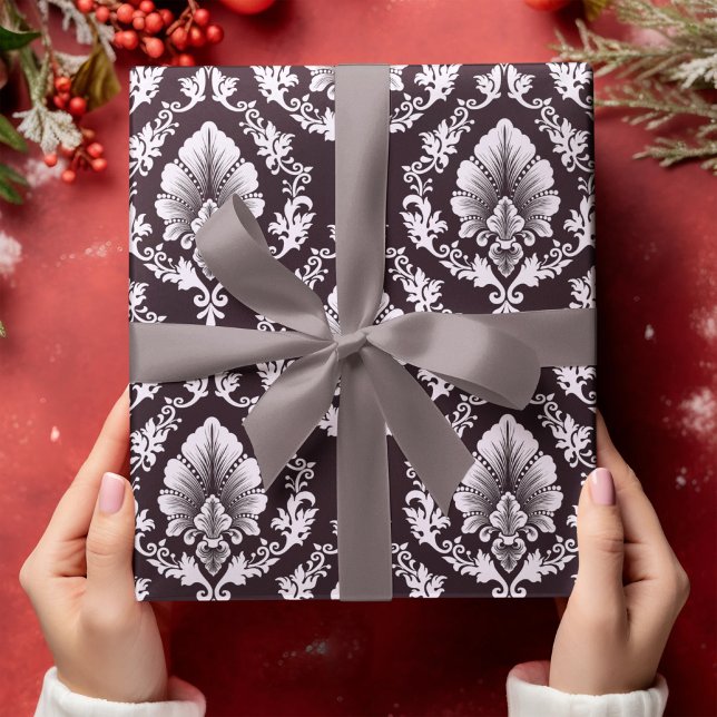 Papier Cadeau Sliver Floral Damask Fleur Motif brillant (Créateur téléchargé)