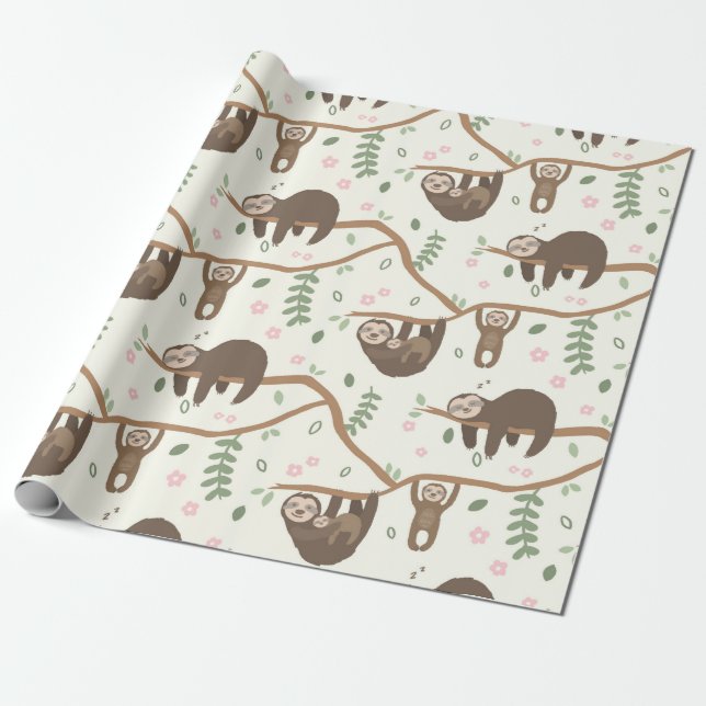 Papier Cadeau Sloth Famille nouveau bébé Douche enfants (Déroulé)