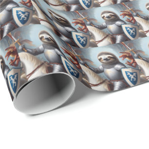 Papier Cadeau Sloth Knight Fighting Dragons