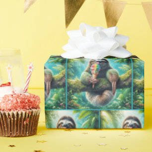 Papier Cadeau Sloth Licking a Rainbow Ice Cream Cone