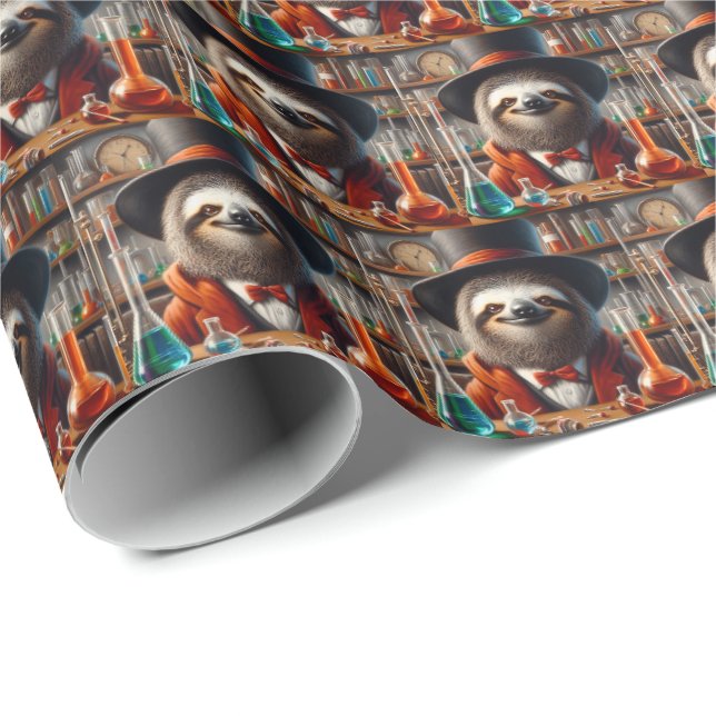 Papier Cadeau Sloth Mad Scientifique (Coin rond)