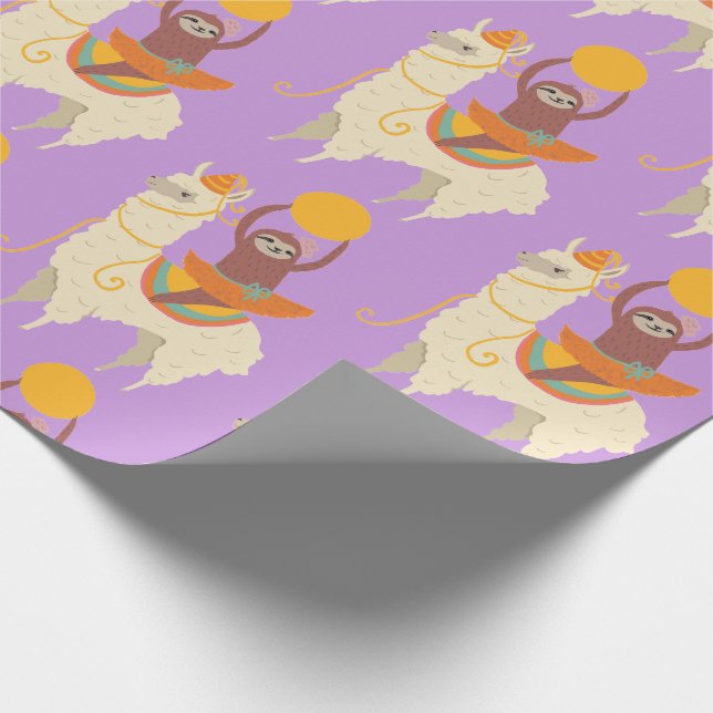 Papier Cadeau Sloth Riding Llama Anniversaire (Coin)