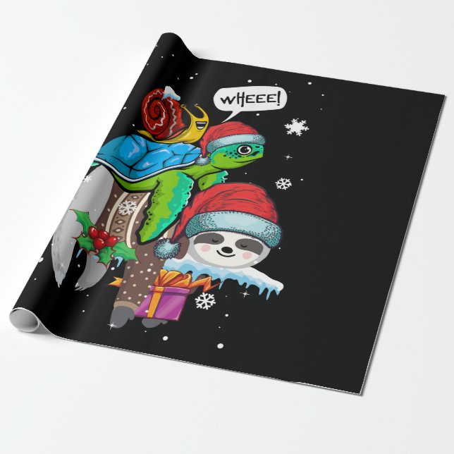 Papier Cadeau Sloth Turtle Snail Cute Animal Lover Christmas (Déroulé)