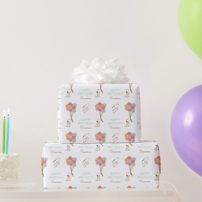 Papier Cadeau Snoopy et Ballons Anniversaire (Cadeaux de fête)