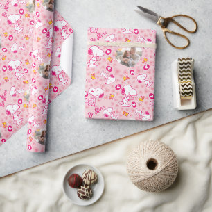 Papier Cadeau Snoopy & Woodstock Motif Coeurs roses