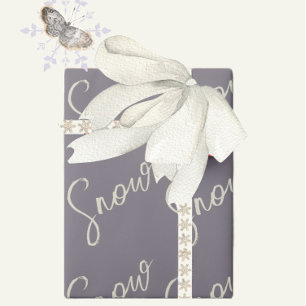 Papier Cadeau Snow script dusky violet gris, beurre crème élégan