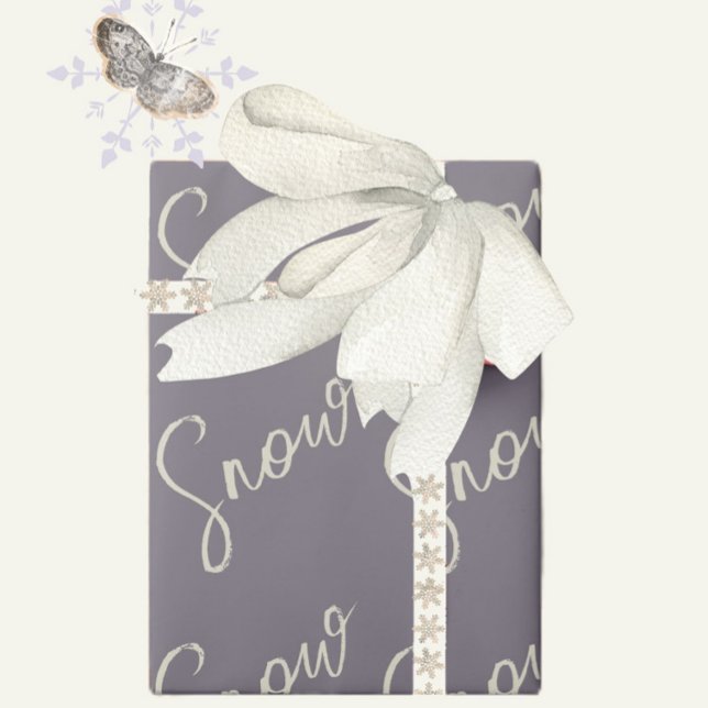 Papier Cadeau Snow script dusky violet gris, beurre crème élégan (Créateur téléchargé)