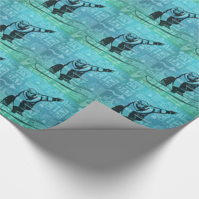 Papier Cadeau Snowboard Sports d'hiver Thème Vert et Bleu (Coin)