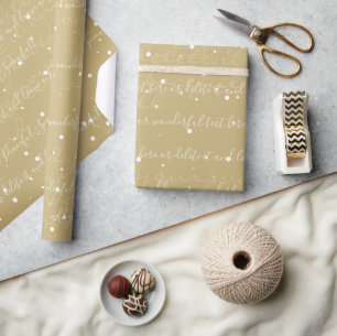 Papier Cadeau Snowfall de texte de script personnalisé minimalis