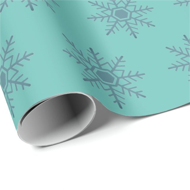 Papier Cadeau Snowflake Blue Motif Motif hiver (Coin rond)