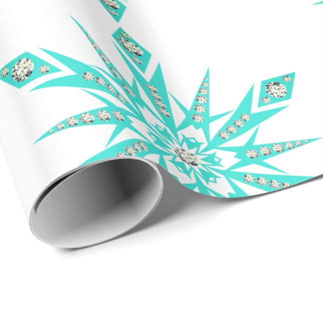 Papier Cadeau Snowflake diamant blanc turquoise du milieu du siè (Coin rond)